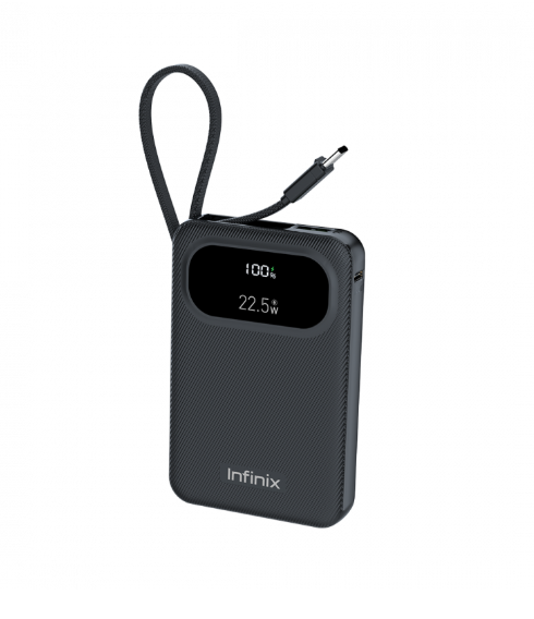 Infinix XPower 10 Pro 10000mAh Power Bank, 22.5W Fast Charging with Built-in Type-C Cable & LED Display