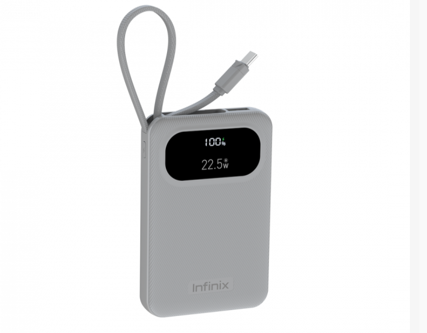 Infinix XPower 10 Pro 10000mAh Power Bank, 22.5W Fast Charging with Built-in Type-C Cable & LED Display