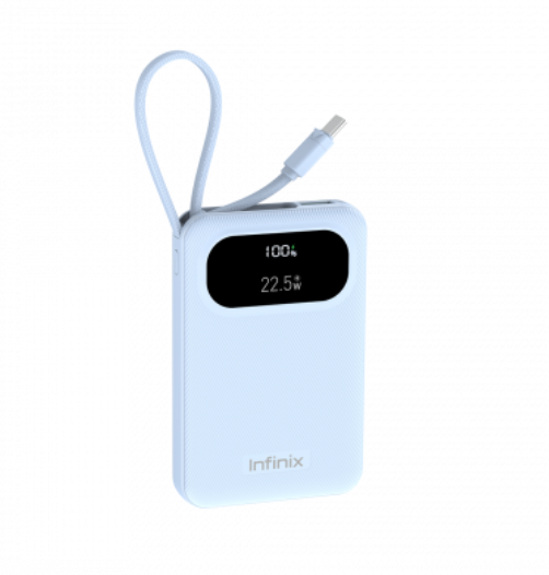 Infinix XPower 10 Pro 10000mAh Power Bank, 22.5W Fast Charging with Built-in Type-C Cable & LED Display