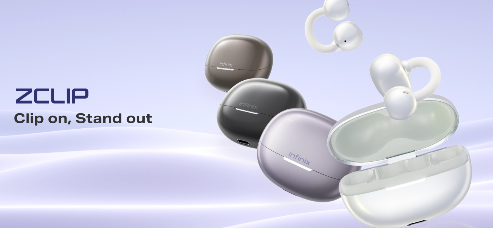 Infinix ZClip Open-Ear Wireless Earphones, Bluetooth 5.4 Earbuds with Transparent Charging Case & 25H Playtime