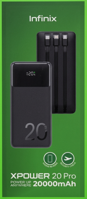 Infinix XPower 20 Pro (XP20C) 20000mAh Power Bank, 15W Fast Charging with 3 Built-in Cables & Smart LED Digital Display