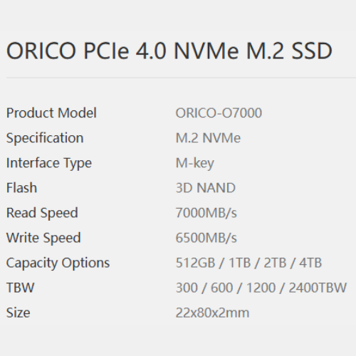 [  Special Offer ] ORICO M.2 SSD-O7000-512GB - J20 1TB (Up to 5000MB/s)  M.2 2280 Internal SSD  Gen4 x4 Solid State Drive"