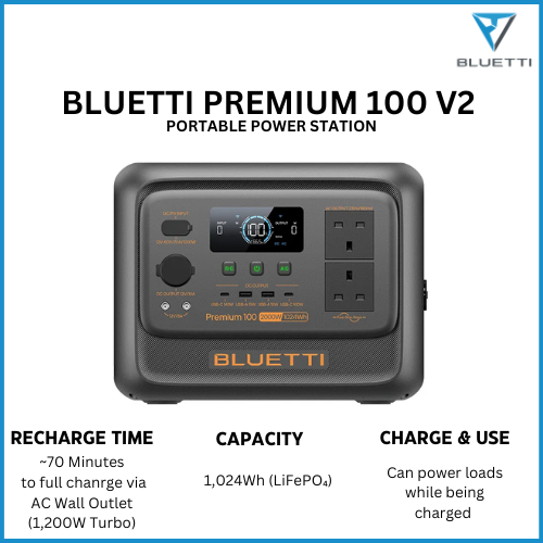 BLUETTI Premium 100 V2 Portable Power Station -  2000W 1024Wh Solar Generator – Fast Charging LiFePO4 Backup Power Supply for Home, Office, Camping Kenya