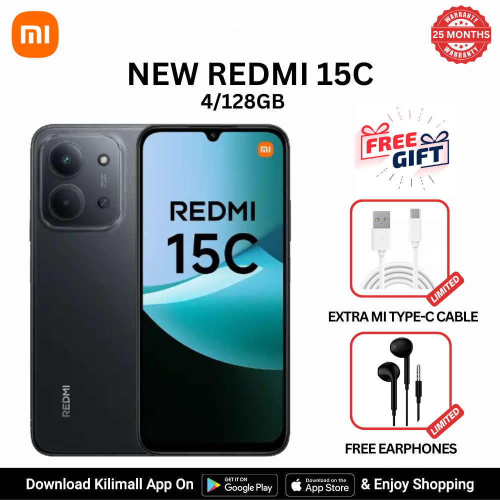 [Special Offer] Redmi 15C Smartphone Display 6.9” 120Hz - 4GB Ram + 128GB Rom Dual SIM, 4G , 6000mAh Battery ,50MP AI dual camera ,33W fast charging ,IP64 ,MediaTek Helio G81-Ultra