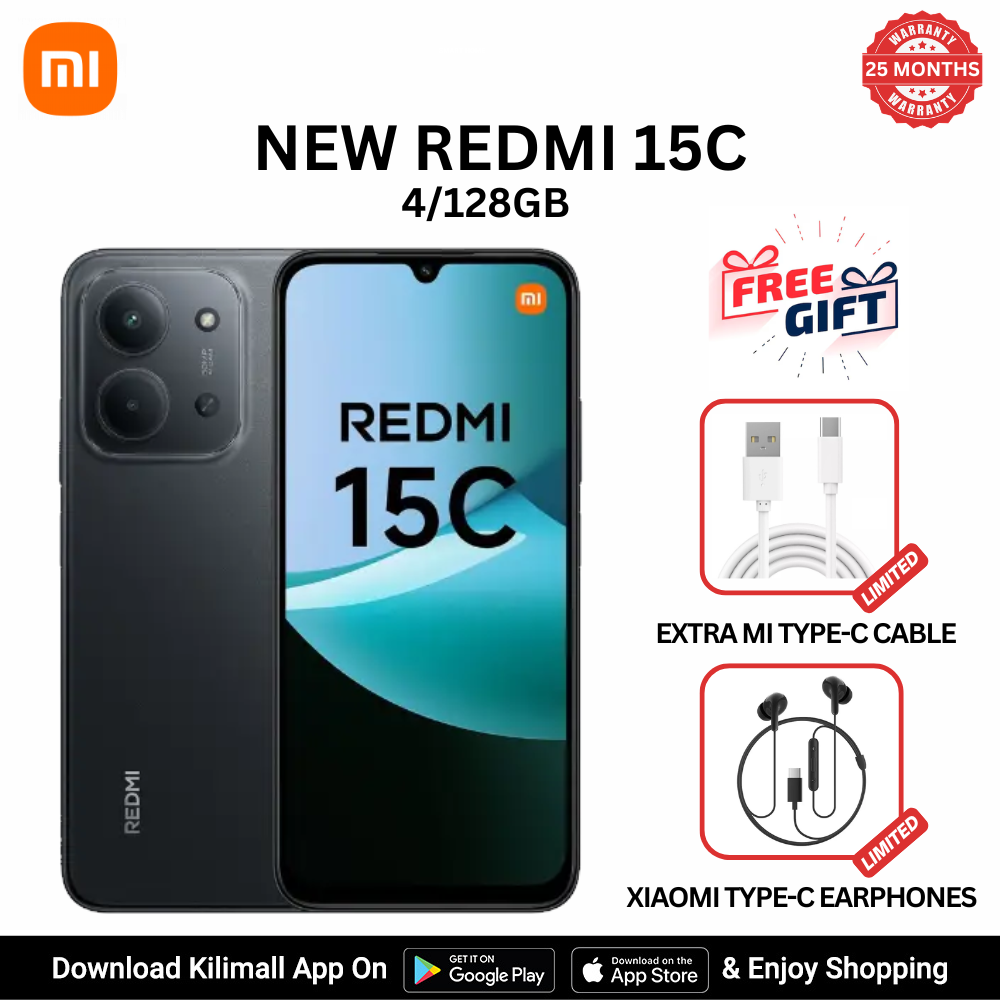 [Special Offer] Redmi 15C Smartphone Display 6.9” 120Hz - 4GB Ram + 128GB Rom Dual SIM, 4G , 6000mAh Battery ,50MP AI dual camera ,33W fast charging ,IP64 ,MediaTek Helio G81-Ultra