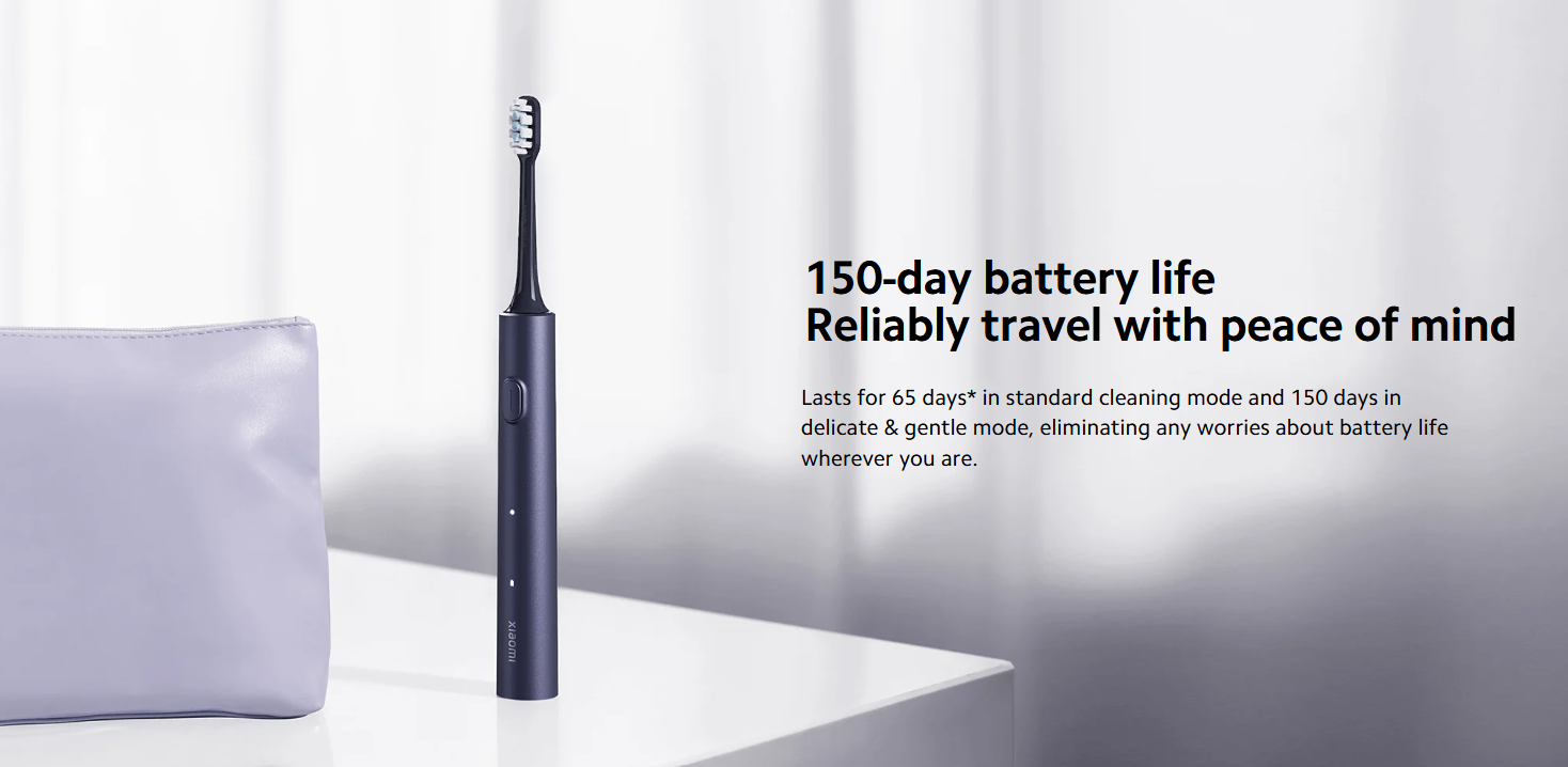 Xiaomi T302 Sonic Electric Toothbrush - 150 Days Battery Life, IPX8 Waterproof, 4 Cleaning Modes, Rechargeable Wireless Dental Care Smart Toothbrush (Silver Gray/Dark Blue)