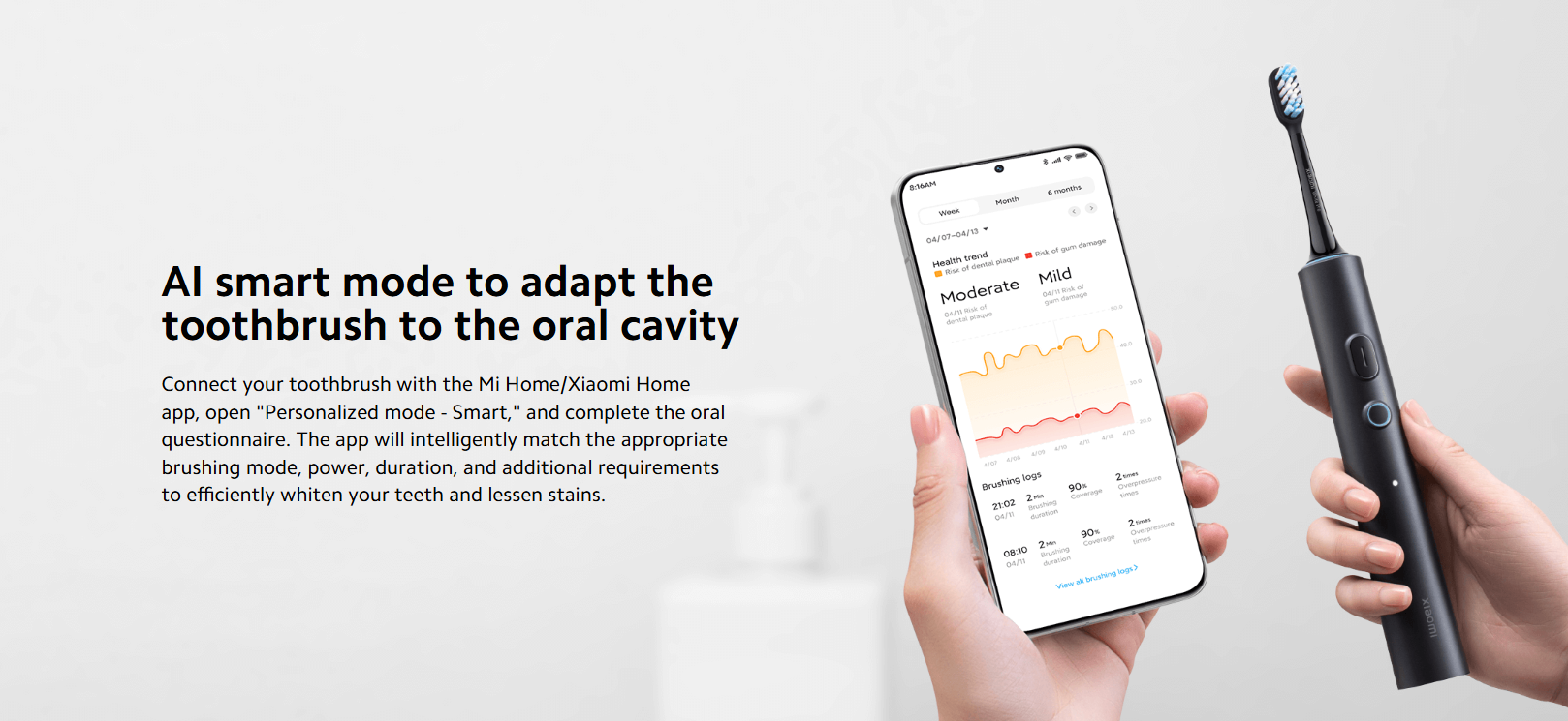 Xiaomi Smart Electric Toothbrush T501 Sonic Wireless Toothbrush - 64,000 Vibrations/Min, AI Precision Pressure Control, 30 Customized Modes, IPX8 Waterproof, 150-Day Rechargeable Long Battery Life