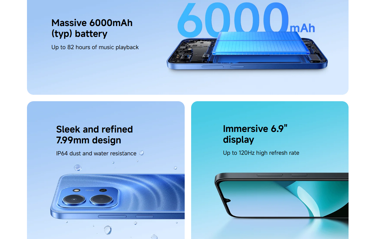 { Special Offer} Redmi 15C Smartphone Display 6.9” 120Hz - 4GB Ram + 128GB Rom Dual SIM, 4G , 6000mAh Battery ,50MP AI dual camera ,33W fast charging ,IP64 ,MediaTek Helio G81-Ultr