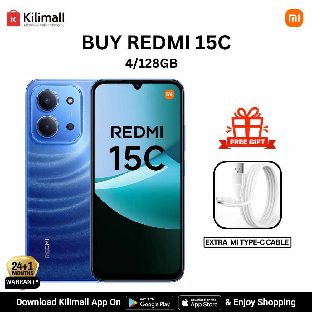 { Special Offer} Redmi 15C Smartphone Display 6.9” 120Hz - 4GB Ram + 128GB Rom Dual SIM, 4G , 6000mAh Battery ,50MP AI dual camera ,33W fast charging ,IP64 ,MediaTek Helio G81-Ultr