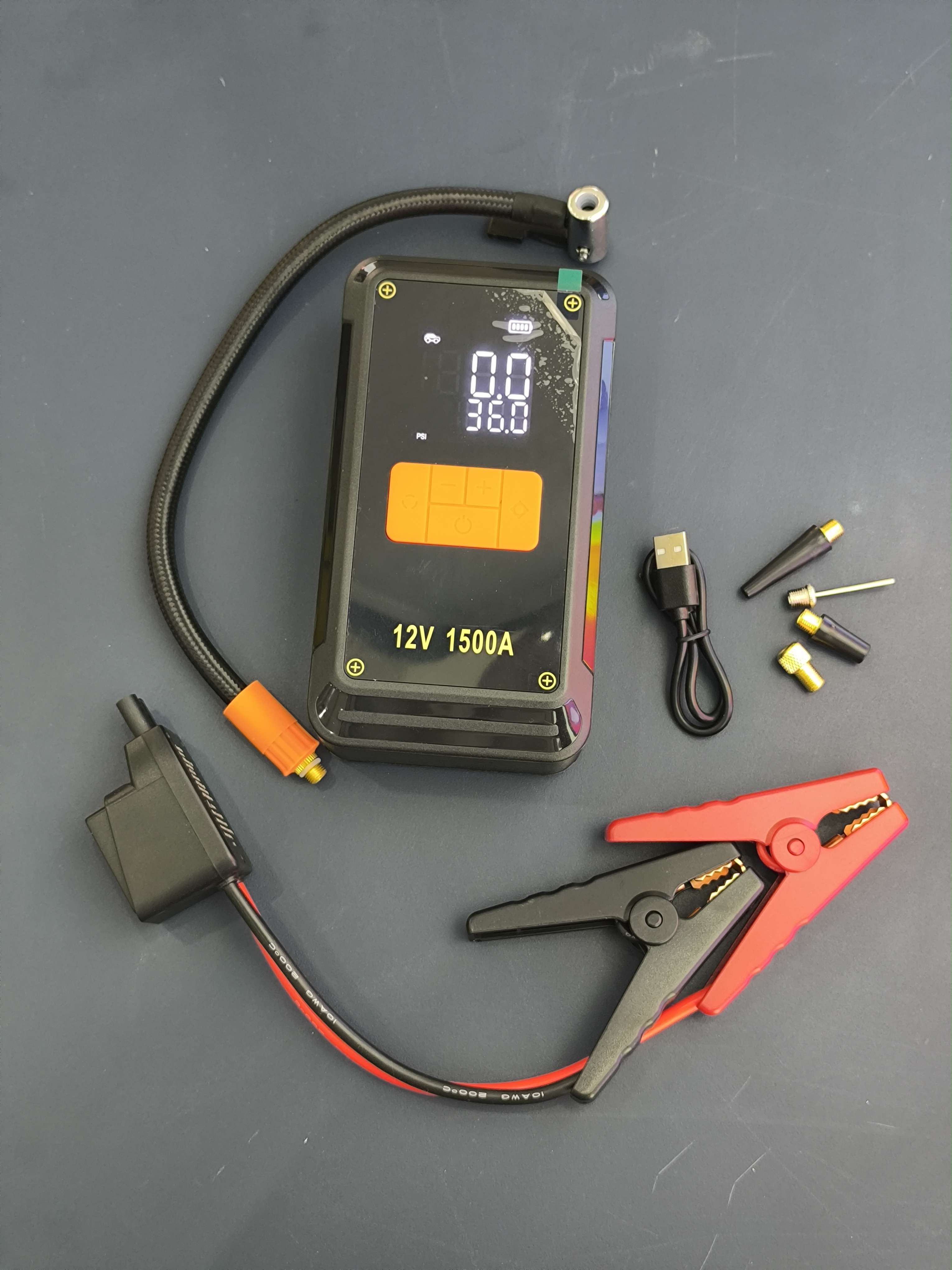 Melody C1 4-in-1 Portable Car Jump Starter & Air Compressor - 8000mAh Power Bank & LED Emergency Light.