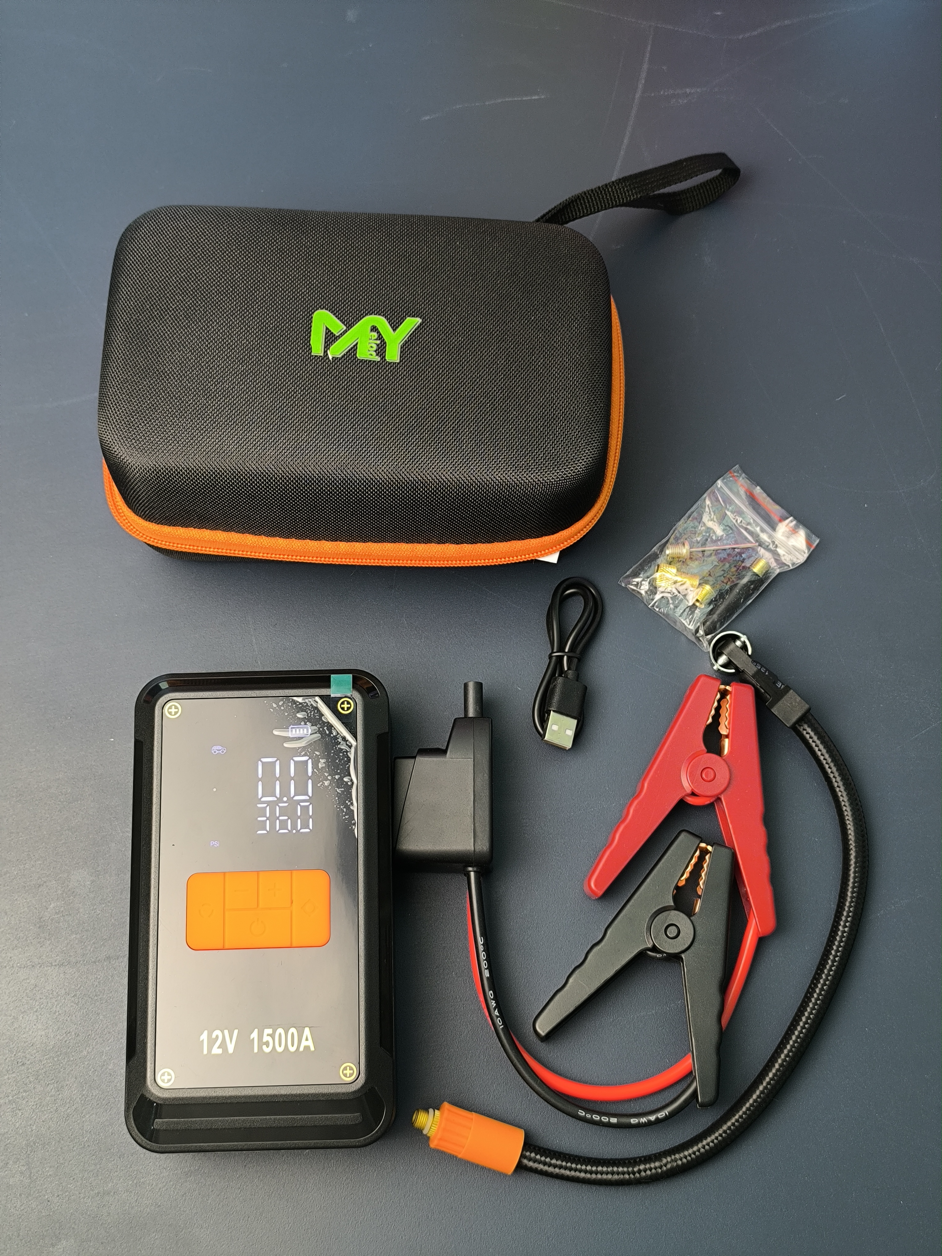 Melody C1 4-in-1 Portable Car Jump Starter & Air Compressor - 8000mAh Power Bank & LED Emergency Light.