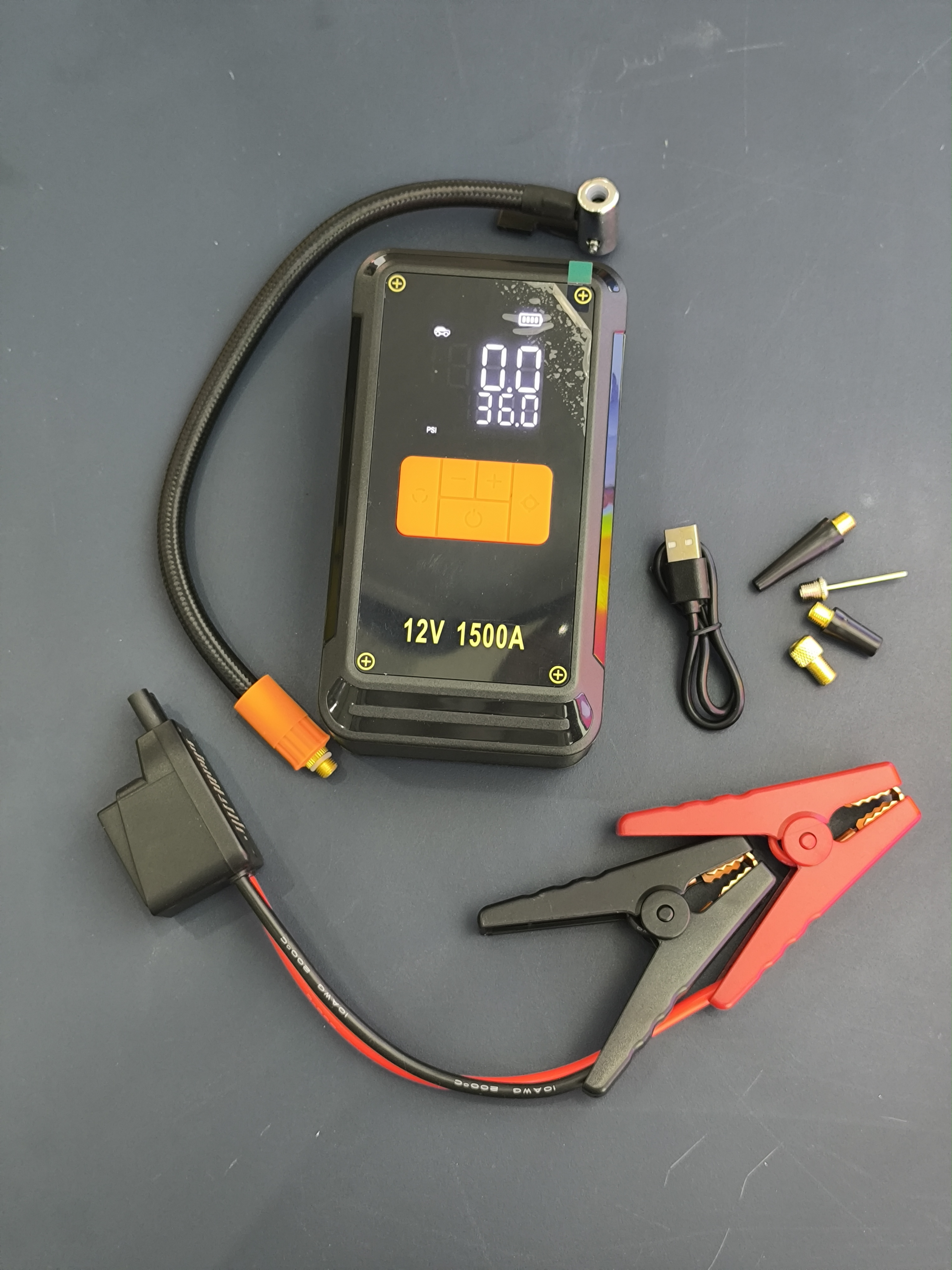 Melody C1 4-in-1 Portable Car Jump Starter & Air Compressor - 8000mAh Power Bank & LED Emergency Light.
