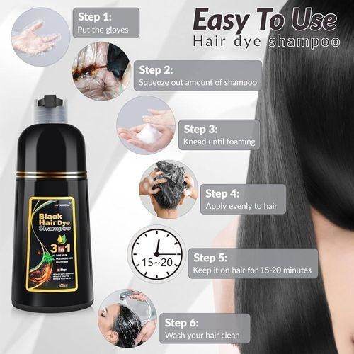 Black Hair Dye Shampoo 3 in 1 for Gray Hair, Black Hair Dye for Women Men/ Hair Color Herbal with Ingredients Natural-Covers Gray Hair Easily: Our hair dye shampoo is quickly change hair color and eff