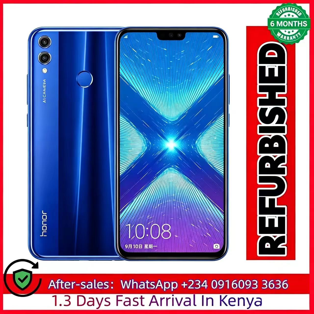 Refurbished Honor 8X 128+6gb Smart Phone 6.5 inch Dual SIM 4G 3750mAh Phones