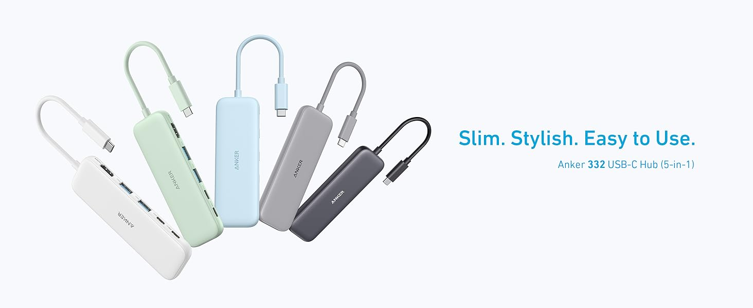【Anker Official】Anker 332 USB-C Hub (5-in-1) - Black ~ Compact Hub with 4K HDMI 5 Gbps USB-C Data Port and 2 5 Gbps USB-A Data Ports for MacBook Pro, MacBook Air, Dell XPS, Lenovo Thinkpad,HP Laptops
