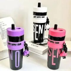 900ml Large Capacity Tumbler With Straw Portable Plastic Water Bottle Leakproof Non-Toxic Sports Bottle For Gym Fitness Camping Travel BPA Free