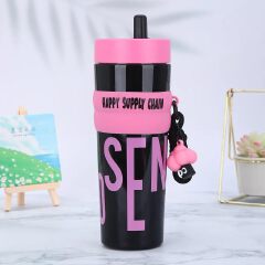 900ml Large Capacity Tumbler With Straw Portable Plastic Water Bottle Leakproof Non-Toxic Sports Bottle For Gym Fitness Camping Travel BPA Free