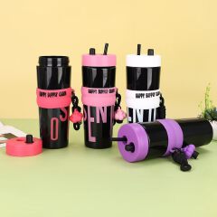900ml Large Capacity Tumbler With Straw Portable Plastic Water Bottle Leakproof Non-Toxic Sports Bottle For Gym Fitness Camping Travel BPA Free