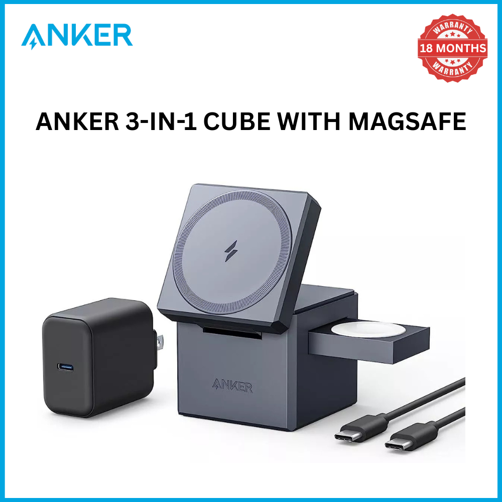[ Special Offer ] Anker 3-in-1 Cube with MagSafe -  Foldable Wireless Charger for iPhone, Apple Watch & AirPods (30W USB-C Included).