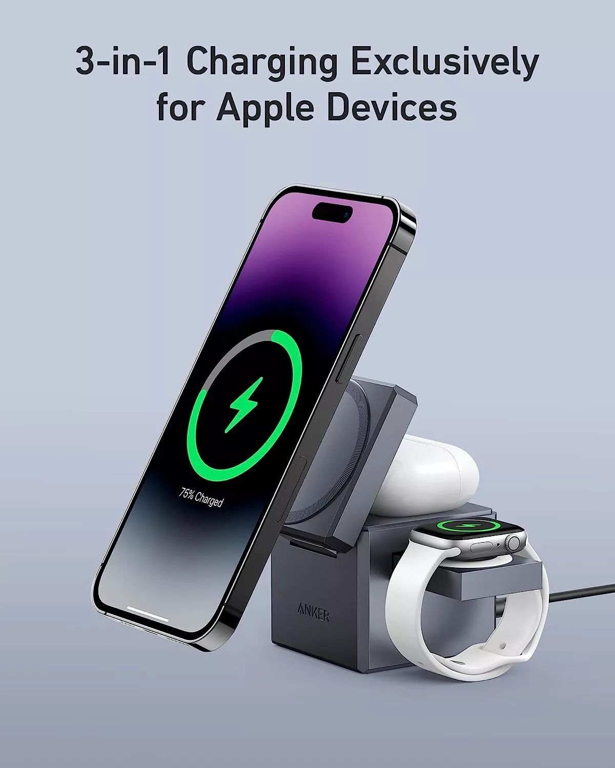 [ Special Offer ] Anker 3-in-1 Cube with MagSafe -  Foldable Wireless Charger for iPhone, Apple Watch & AirPods (30W USB-C Included).