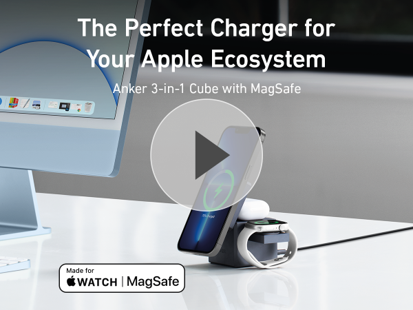 [ Special Offer ] Anker 3-in-1 Cube with MagSafe -  Foldable Wireless Charger for iPhone, Apple Watch & AirPods (30W USB-C Included).