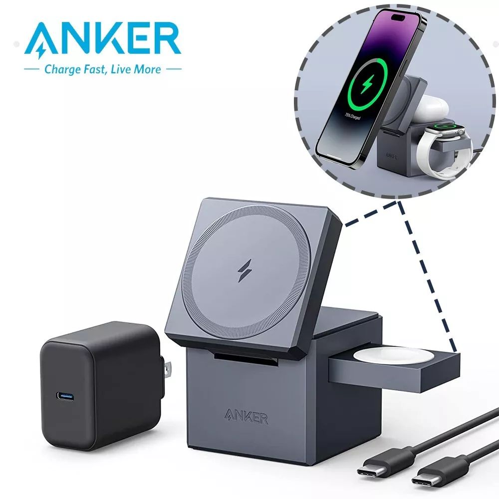 [ Special Offer ] Anker 3-in-1 Cube with MagSafe -  Foldable Wireless Charger for iPhone, Apple Watch & AirPods (30W USB-C Included).
