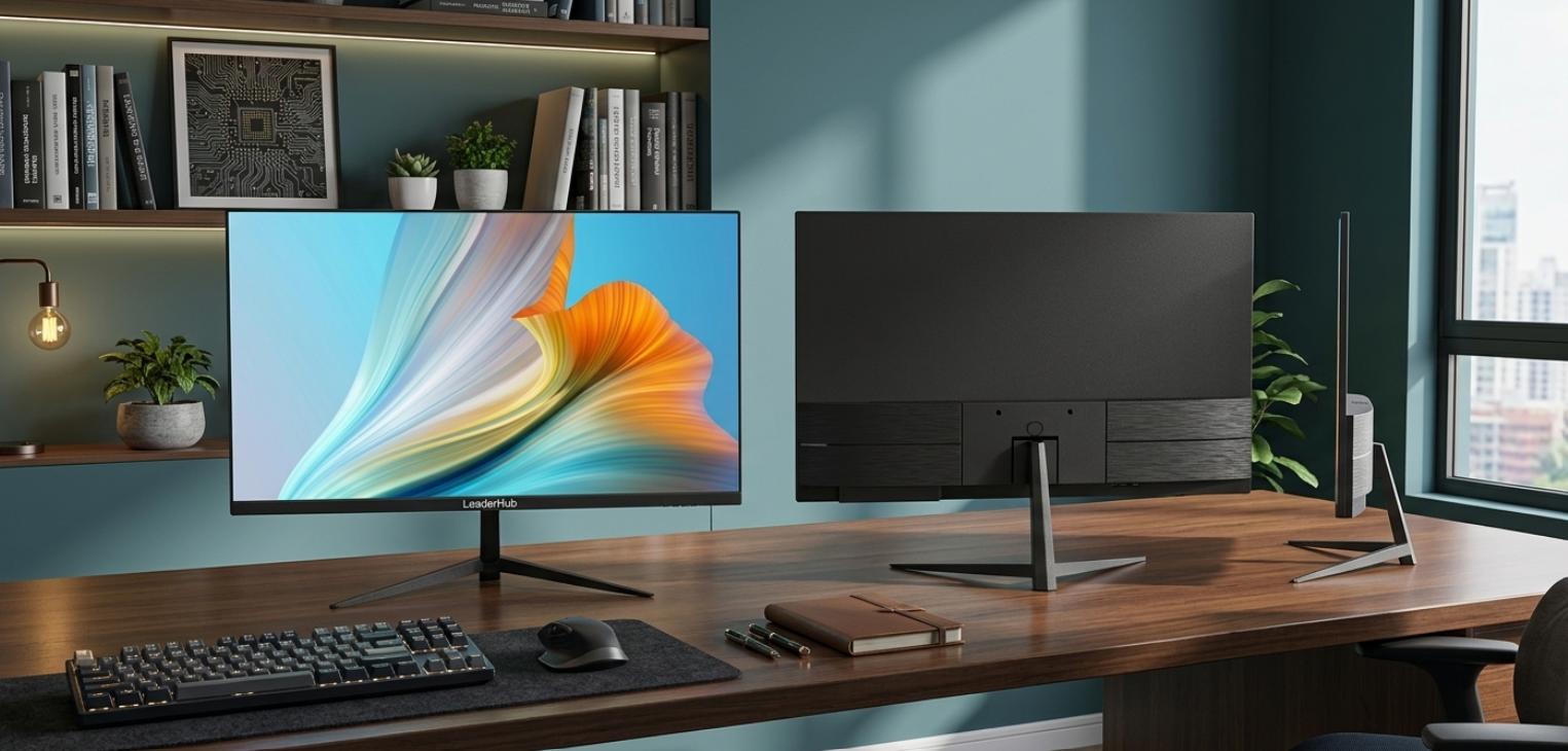 { New Arrival } Leaderhub 24 Inch Frameless Desktop Monitor 1080P Full HD 75Hz Refresh Rate HDMI VGA Ports Office & Gaming Screen