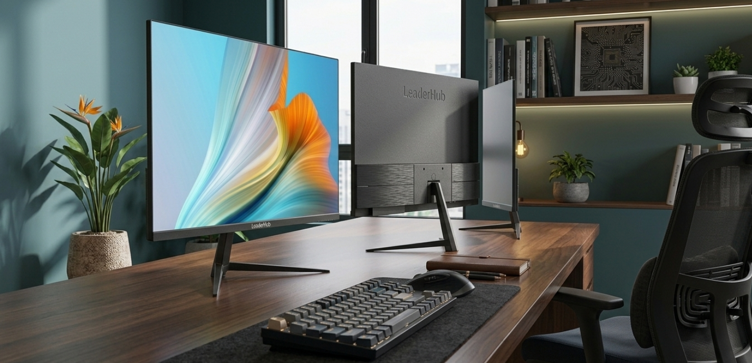 { New Arrival } Leaderhub 24 Inch Frameless Desktop Monitor 1080P Full HD 75Hz Refresh Rate HDMI VGA Ports Office & Gaming Screen
