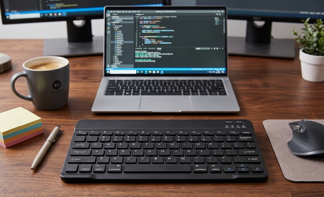 LeaderHub KMax Universal Ultra-Slim Wireless Bluetooth Keyboard - Rechargeable Mini Portable Keyboard for Tablets, Compatible with S18 S19 S20 S21, Android, iOS & Windows (Black)