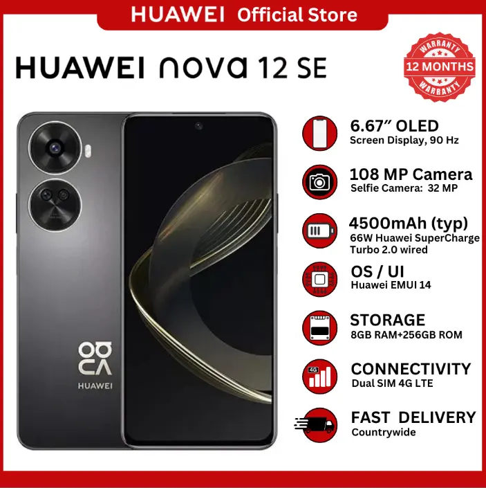 [Special Offer]  Huawei Nova 12 SE Smartphone 6.7" OLED Display (8GB RAM+256GB ROM) Dual SIM 4G , 4500mAh Battery, 66W Fast Charging Brand New
