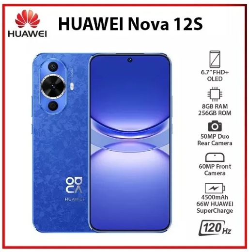[Huawei Official] Huawei Nova 12s Smartphone  – 6.7" OLED Display (8GB RAM+256GB ROM) Dual SIM  4G , 4500mAh Battery, 66W Fast Charging, HarmonyOS Features, and Stylish Slim Design