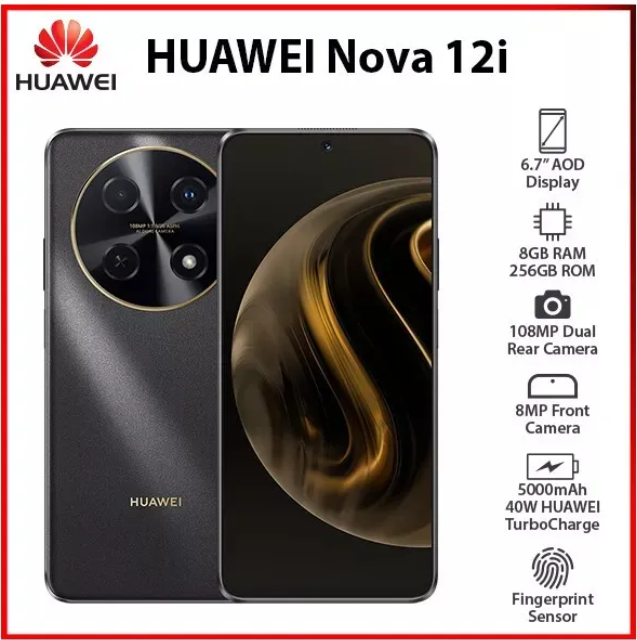 [Special Offer] Huawei Nova 12i Smartphone – 6.7" FHD+ 90Hz Display, 8GB RAM + 256GB ROM 108MP AI Dual Camera, , 5000mAh Battery, 40W SuperCharge Turbo, EMUI 14, Side Fingerprint – 4G LTE