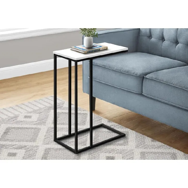 SERENE TOUCH C-Shaped Side Table – Portable White Top with Gold Metal Frame for Sofa, Bedside, Laptop & Snack Use