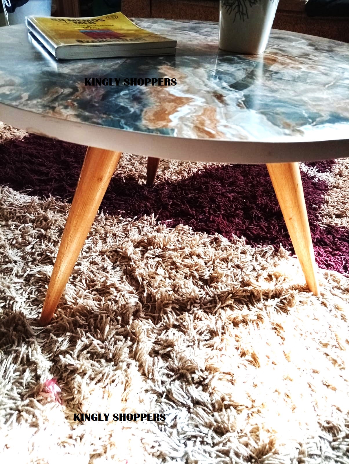 SHEE NORDIC OCEAN WAVES BIGGG !!!!!! (60 CM) KINGLY ROUND TABLE (UNNASEMBLED)♦️ big size ♦️wooden ♦️(Unassembled)- BLUE ♦️ Coffee Tables ♦️60*60*45