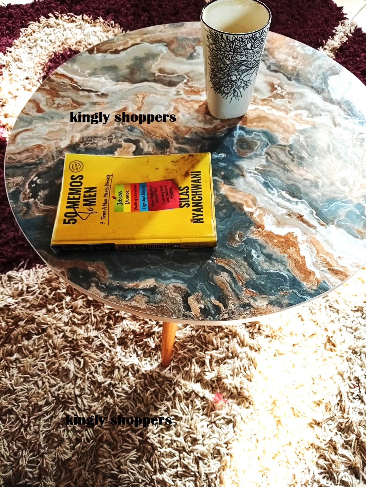 SHEE NORDIC OCEAN WAVES BIGGG !!!!!! (60 CM) KINGLY ROUND TABLE (UNNASEMBLED)♦️ big size ♦️wooden ♦️(Unassembled)- BLUE ♦️ Coffee Tables ♦️60*60*45