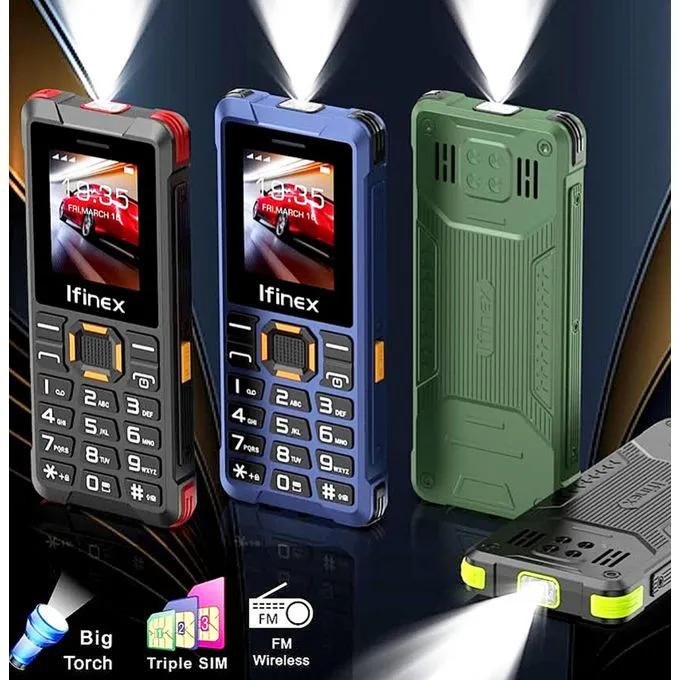 [BRAND NEW] Ifinex T400 TRIPLE SIM CARD FEATURE PHONE WITH Bluetooth /Wireless FM/SD Slot kabambe/katululu/mulika mwizi/button feature phone +FREE GIFTS(POWERBANK + SMARTWATCH)