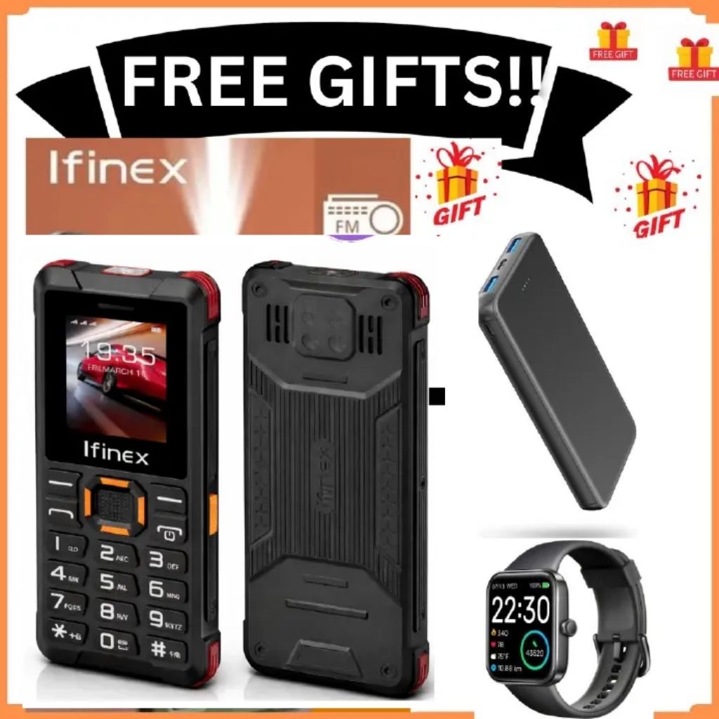 [BRAND NEW] Ifinex T400 TRIPLE SIM CARD FEATURE PHONE WITH Bluetooth /Wireless FM/SD Slot kabambe/katululu/mulika mwizi/button feature phone +FREE GIFTS(POWERBANK + SMARTWATCH)