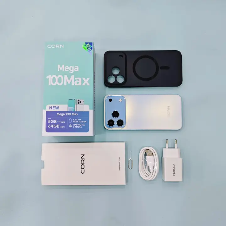 CORN MEGA 100 MAX 6.67"HD 64GB ROM, 5(2+3)GB RAM 5000mAh STRONG BATTERY DUAL SIM CARD SMART PHONE SIDE-MOUNTED FINGERPRINT FACE UNLOCK,13MP ULTRA CAMERA 8MP SELFIE Smart