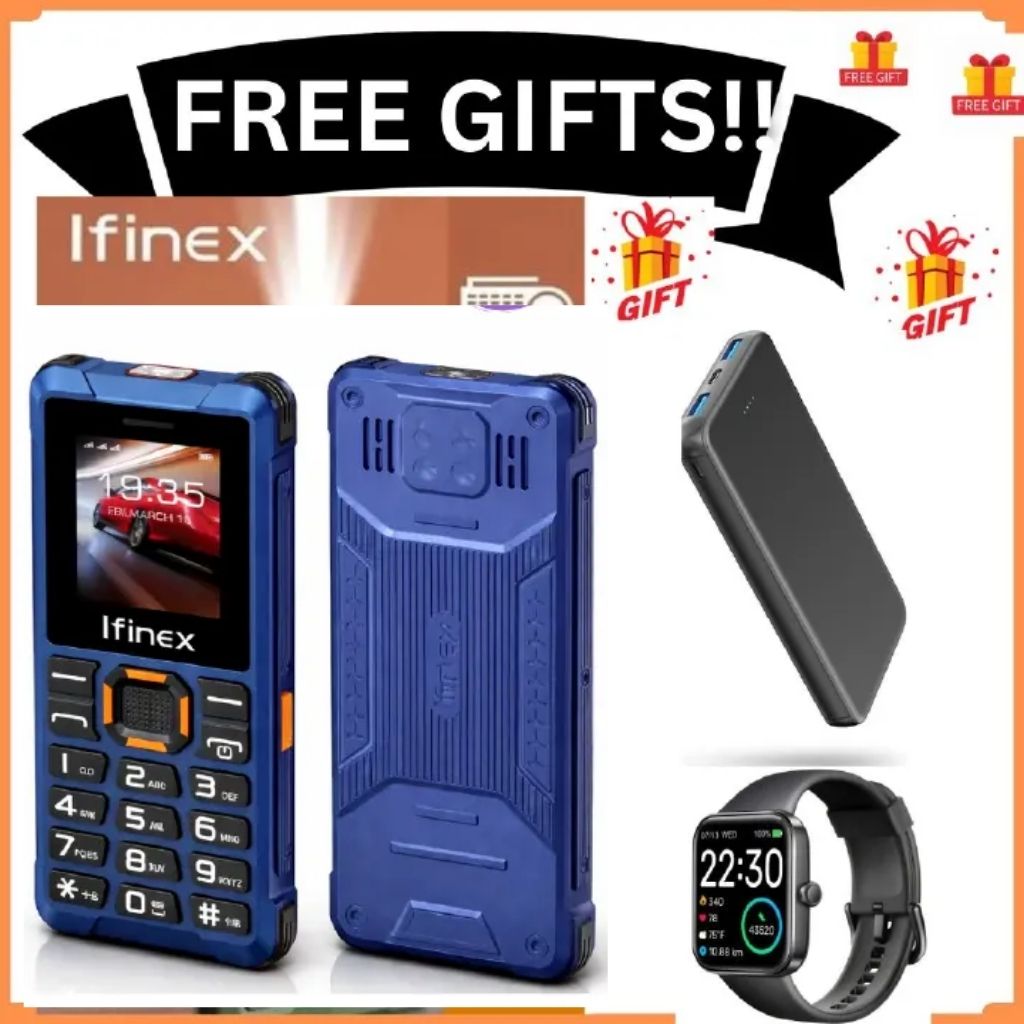 [BRAND NEW] Ifinex T400 TRIPLE SIM CARD FEATURE PHONE WITH Bluetooth /Wireless FM/SD Slot kabambe/katululu/mulika mwizi/button feature phone +FREE GIFTS(POWERBANK + SMARTWATCH)