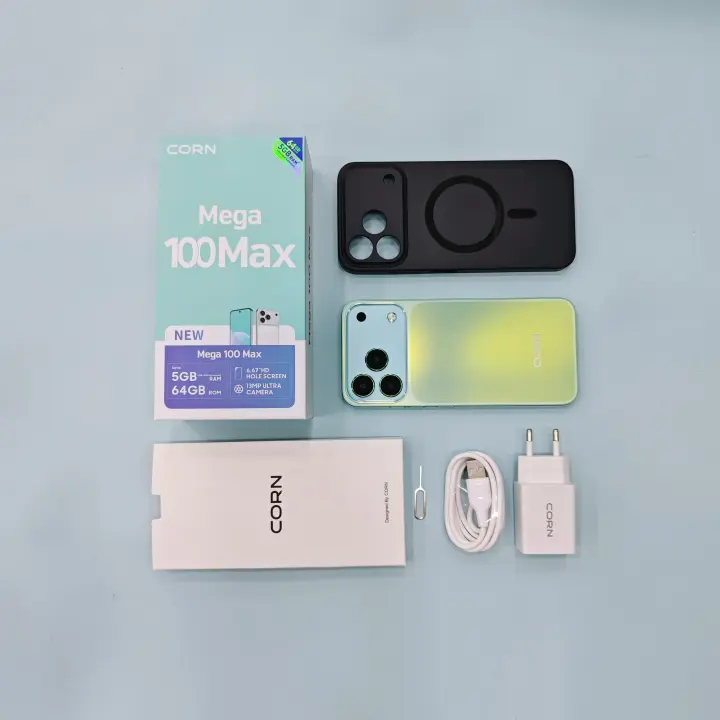 CORN MEGA 100 MAX 6.67"HD 64GB ROM, 5(2+3)GB RAM 5000mAh STRONG BATTERY DUAL SIM CARD SMART PHONE SIDE-MOUNTED FINGERPRINT FACE UNLOCK,13MP ULTRA CAMERA 8MP SELFIE Smart
