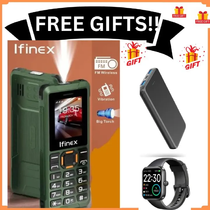 [BRAND NEW] Ifinex T400 TRIPLE SIM CARD FEATURE PHONE WITH Bluetooth /Wireless FM/SD Slot kabambe/katululu/mulika mwizi/button feature phone +FREE GIFTS(POWERBANK + SMARTWATCH)