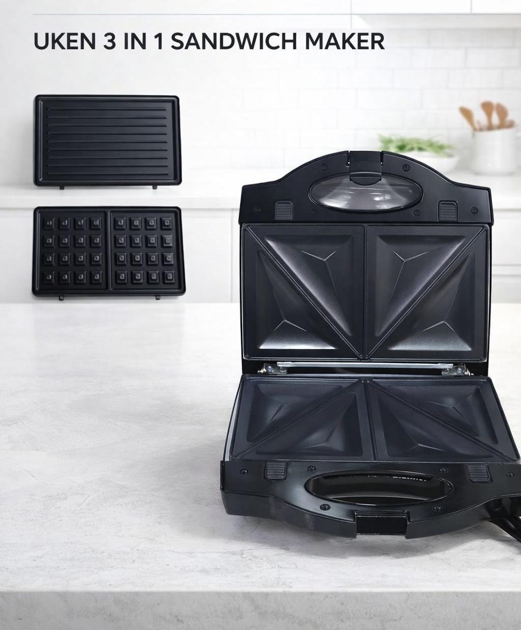 TOP‼️RATED✔️✔️UKEN 3 IN 1 SANDWHICH,Waffle Maker & Grill🎊highly multi-functional appliance, offering the choice of three cooking techniques to make your choice of snacks as varied and convenient as p