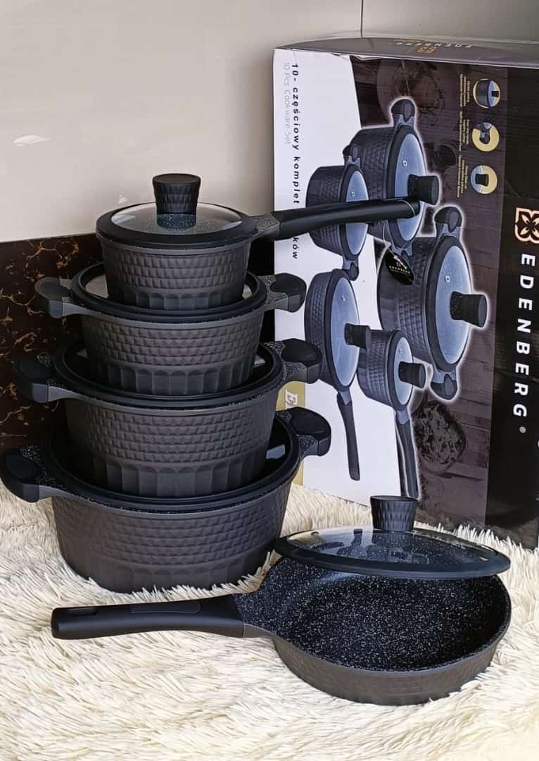 PRICE DROP ‼️ PRICE DROP ‼️
Edenberg nonstick cooking pots 
10 pcs sets.upgrade your kitchen cookware with this stylish and practical 10-piece edenberg nonstick cooking pot set. perfect for preparing
