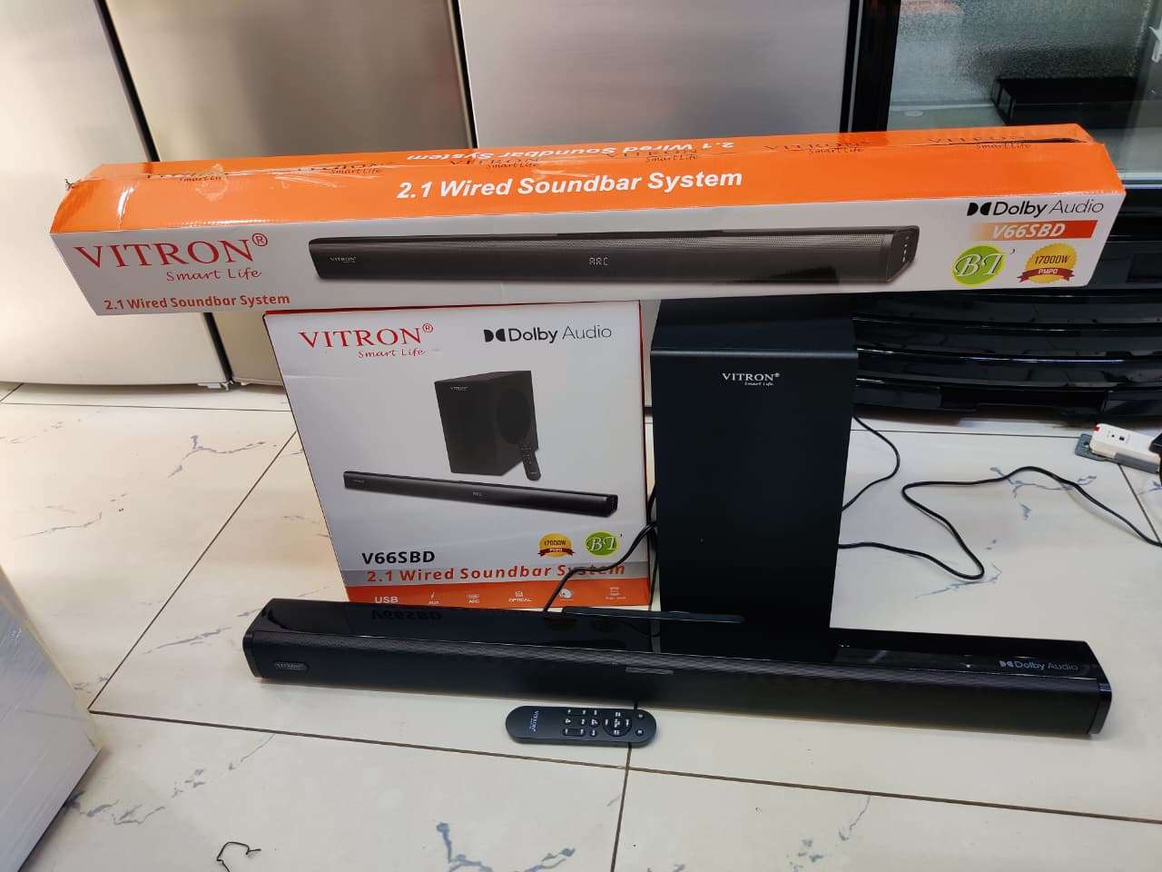 NEW VITRON V66SBD 2.1 CH 17000W  PMPO DOLBY WIRED SOUNDBAR SYSTEM WITH USB AUX OPTICAL AND SD CARD