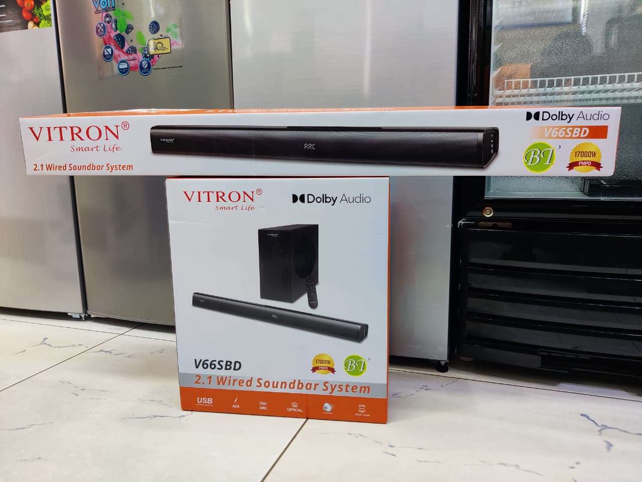NEW VITRON V66SBD 2.1 CH 17000W  PMPO DOLBY WIRED SOUNDBAR SYSTEM WITH USB AUX OPTICAL AND SD CARD
