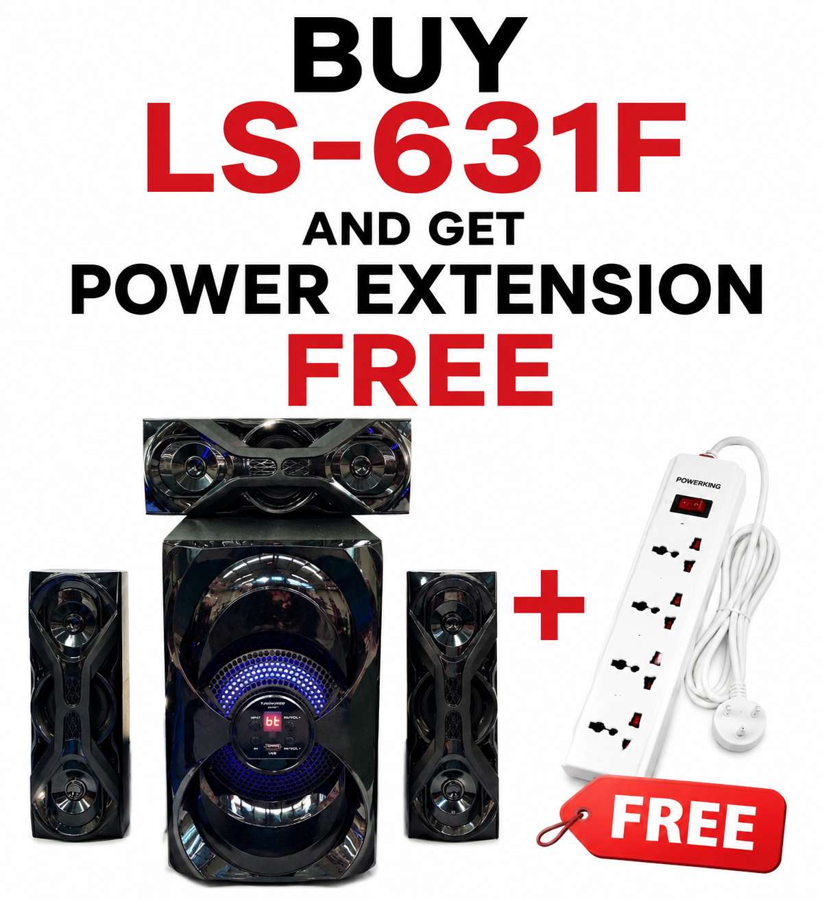 Tagwood 631F 3.1CH Woofer Subwoofer Bluetooth Cinema Home theater System Bluetooth Hi-Fi Speaker Speaker System Speaker bass speaker woofer BT/USB/SD/FM WITH A FREE POWER 4 WAY EXTENSION