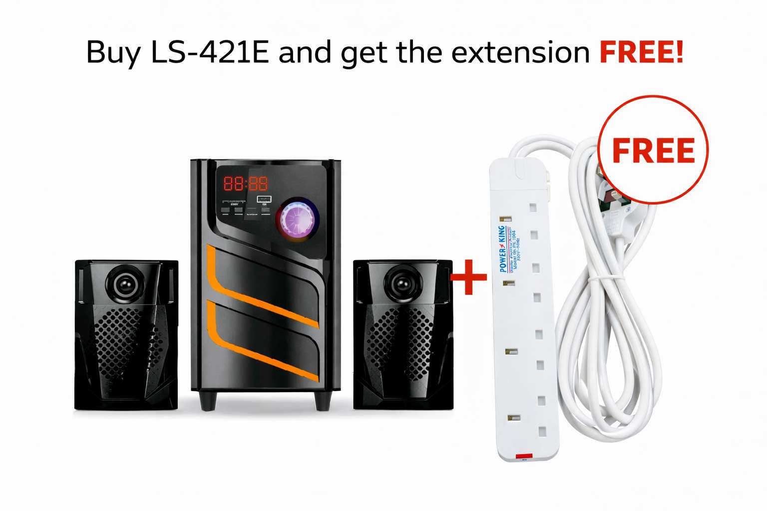 TAGWOOD LS-421E 2.1CH 6000W PMPO WOOFER Home Audio SPEAKER BLUETOOTH/FM/SB/USB Subwoofer Speaker System speaker bass speaker bluetooth with FREE powerking 4 way extension