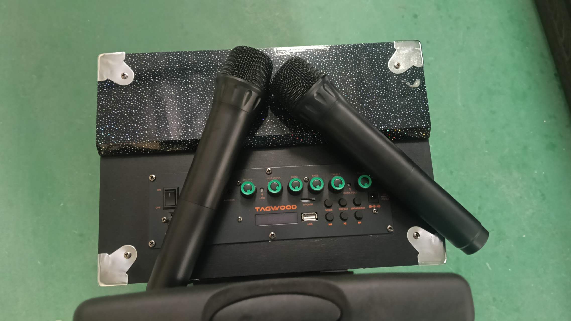 TAGWOOD LTS-10A 9800W PMPO  OUTDOOR RECHARGEABLE  TROLLEY SPEAKER WITH TWO FREE WIRELESS MICROPHONE, AND A FULLY FUNCTIONAL REMOTE CONTROL , USB,FM RADIO