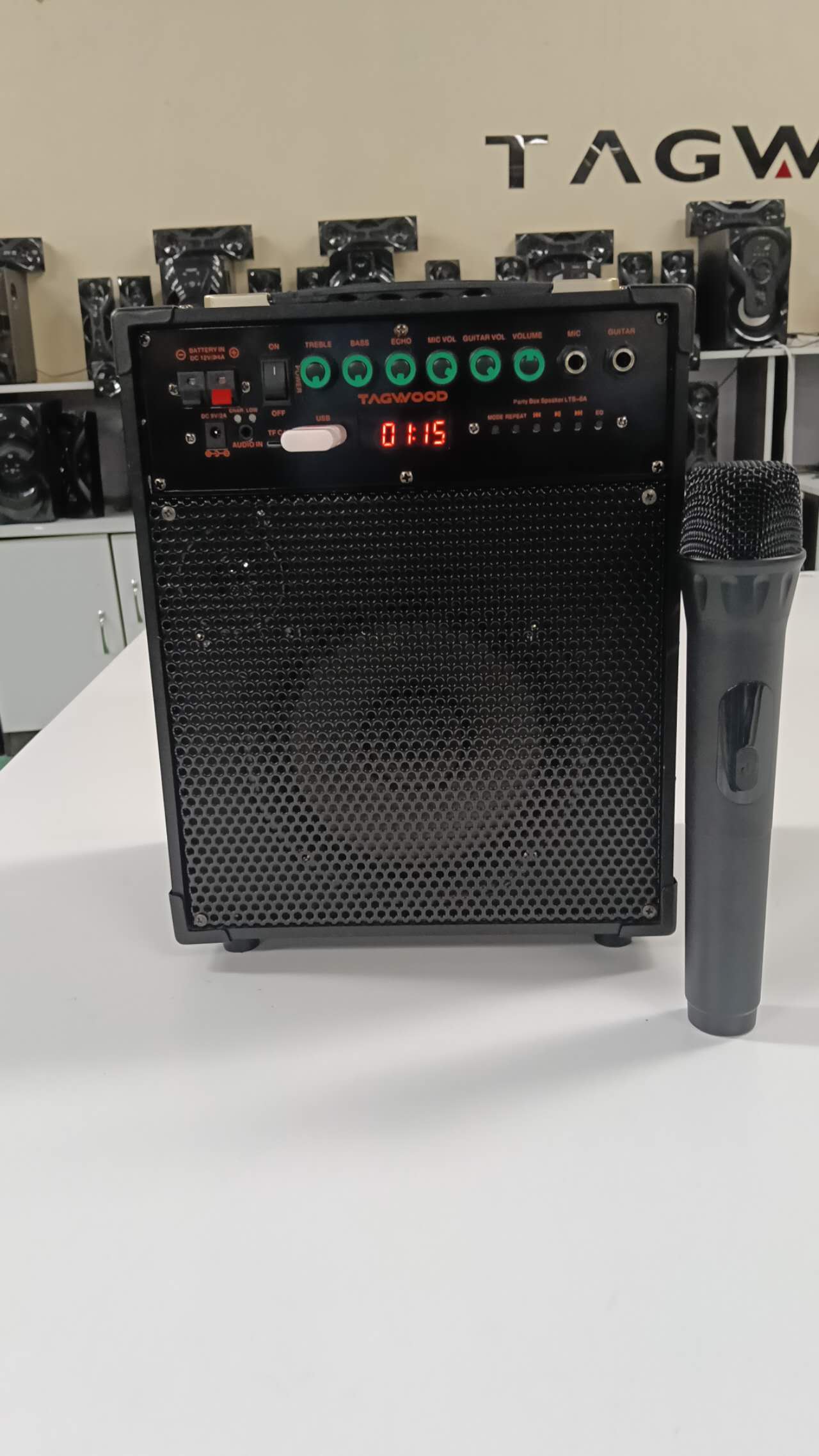 NEW TAGWOOD 6A RECHARGEABE AND PORTABLE OUTDOOR SPEAKER WITH FM BLUETOOTH FM RADIO AND WITH ONE FREE WIRELESS MICROPHONE