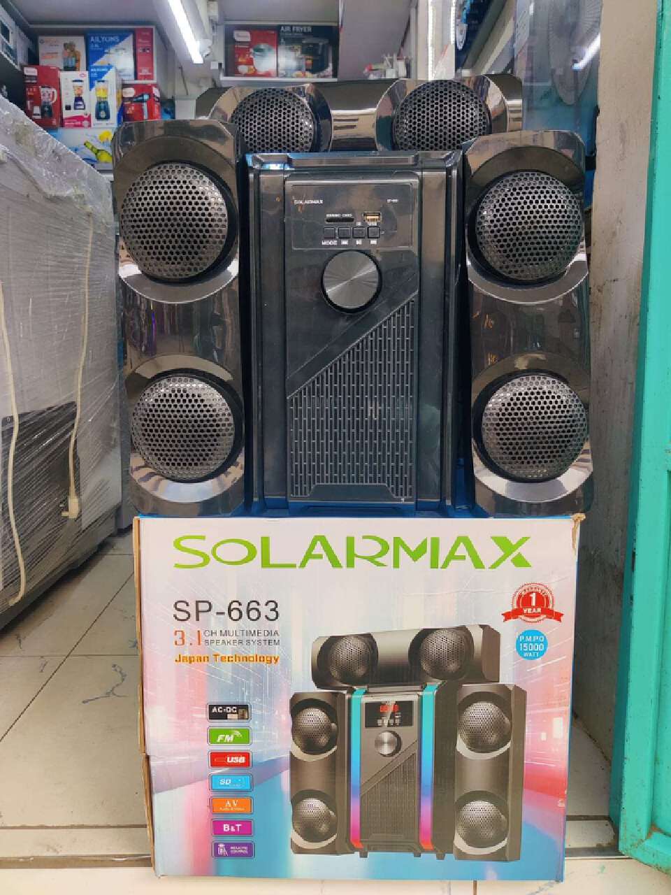 NEW SOLARMAX SP-663 3.1CH 15000W PMPO MULTIMEDIA SPEAKER SYSTEM WITH DIGITAL FM RADIO USB SD CARD BLUETOOTH AND REMOTE CONTROL
